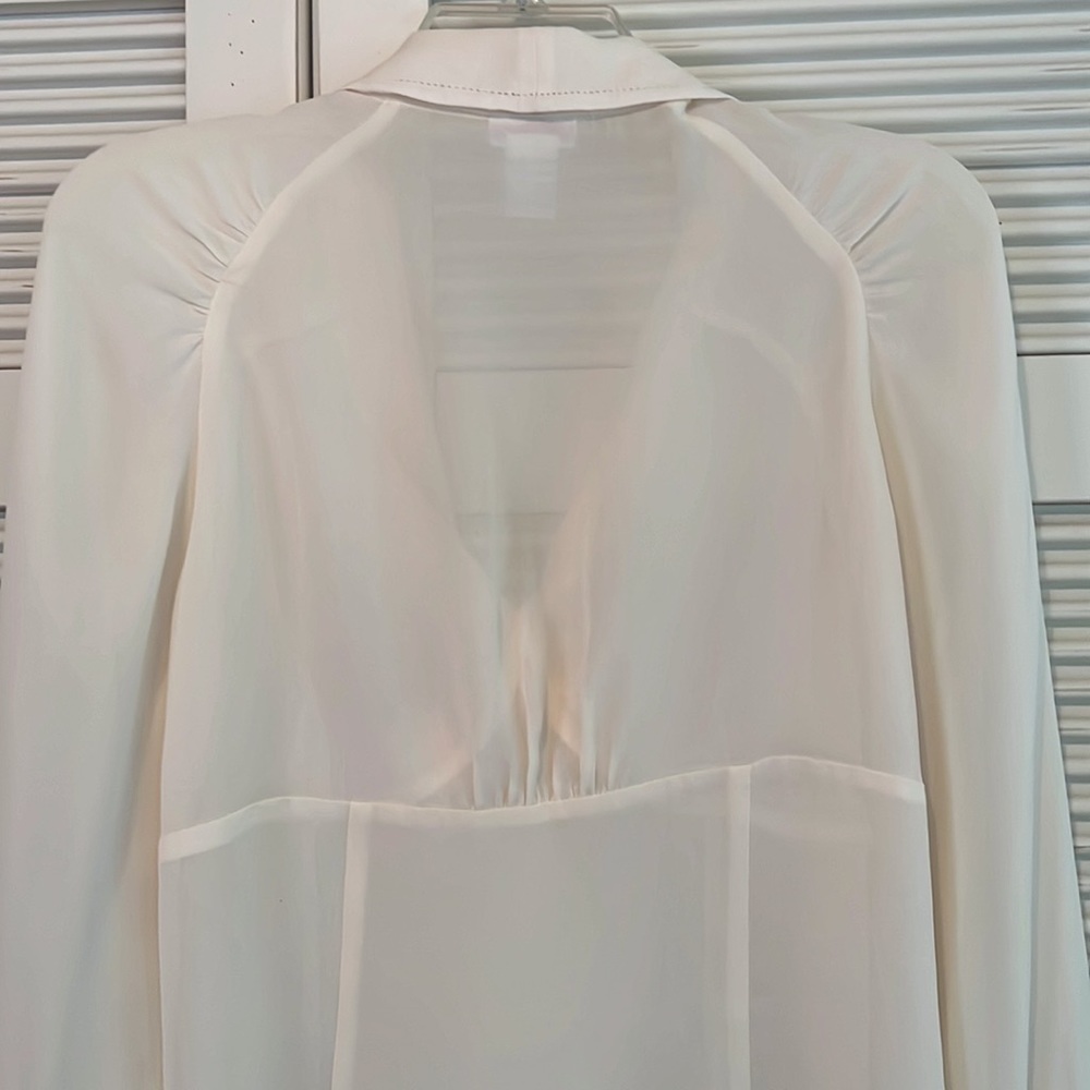 Ivory Bow Tie Front Sheer Long Sleeve Blouse - Picture 4 of 8
